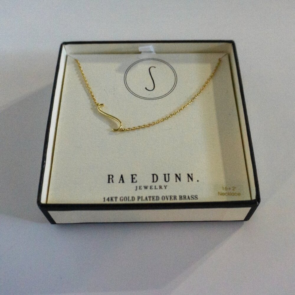 RAE DUNN NECKLACE 14K Gold Plated Over Brass Letter S